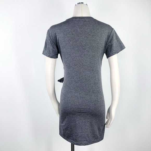 Grey Faux Wrap Mini Dress Short Sleeve Crew Tee EU - Picture 3 of 8